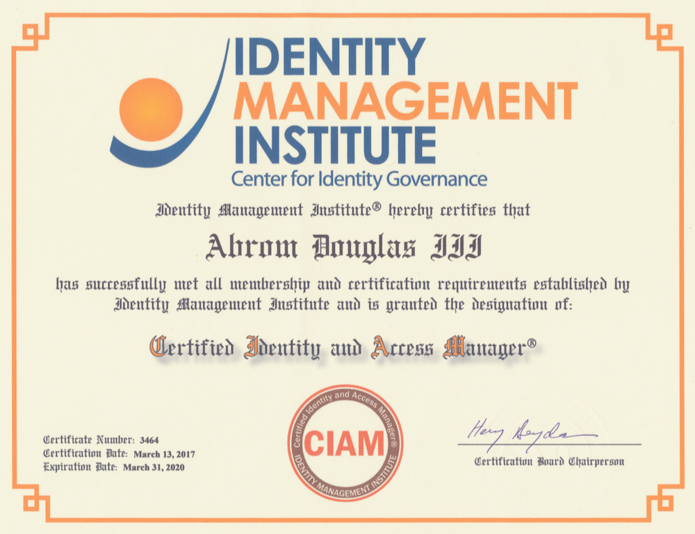 Abrom Douglas - CIAM Certification